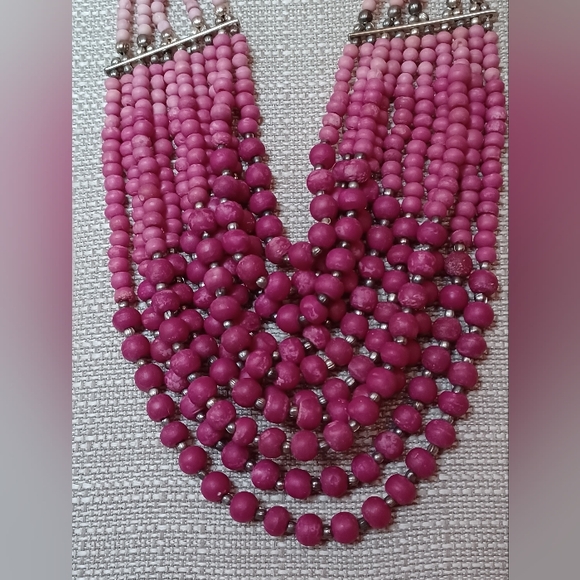 Vintage Artisan Vibrant Pink Ombre Mutli-Strand Necklace & Earrings Set π©·πππ« - Picture 3 of 9